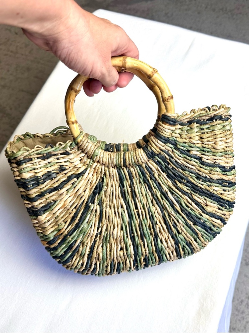 Faded Glory Woven Straw Mini Tote with Bamboo Handles